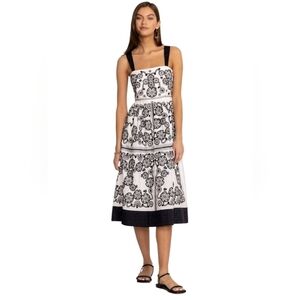 Johnny Was Jade Black White Embroidered Sundress Midi Dress